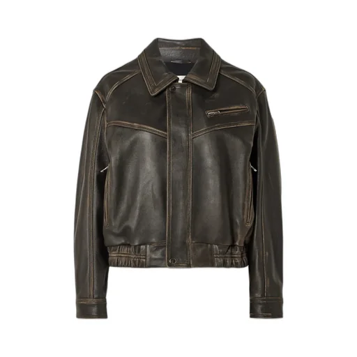 Clint Oversized Paneled Distressed Leather Bomber Jacket