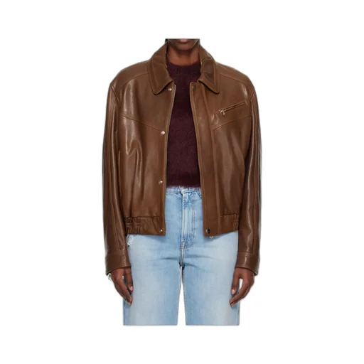 Long-Sleeved Bomber Leather Jacket
