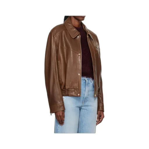 Long-Sleeved Bomber Leather Jacket