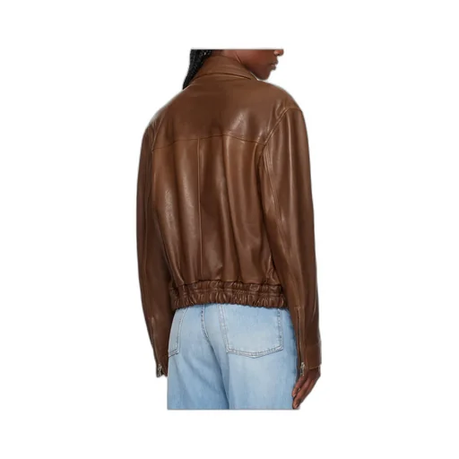 Long-Sleeved Bomber Leather Jacket