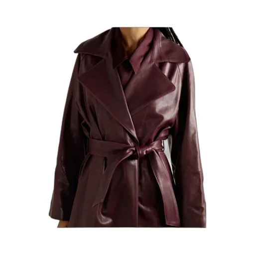 Briona Belted Shearling-Trimmed Leather Coat