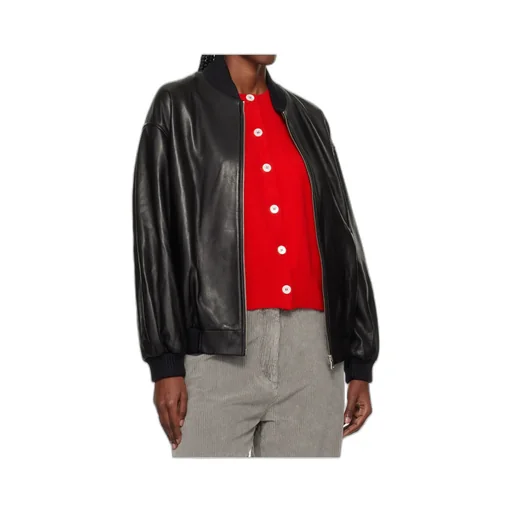 Long-Sleeved Bomber Leather Jacket