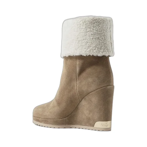 W Short Shearling-Lined Suede Wedge Ankle Boots