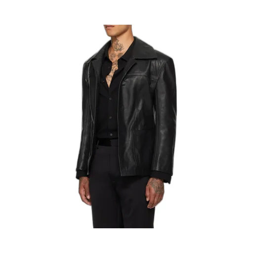 Long-Sleeved Leather Jacket