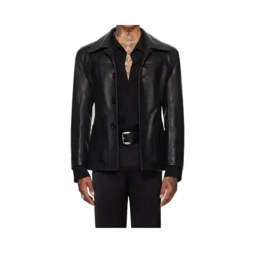 Long-Sleeved Leather Jacket
