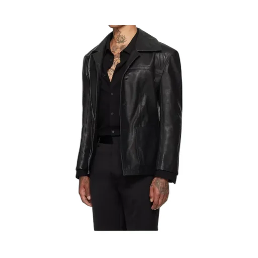 Long-Sleeved Leather Jacket