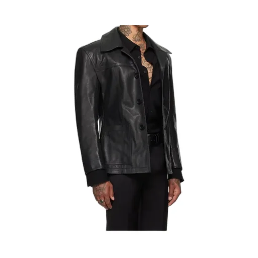 Long-Sleeved Leather Jacket