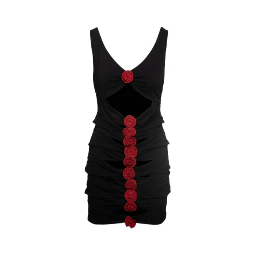 Rose Embellished Cut-Out Ruched Dress