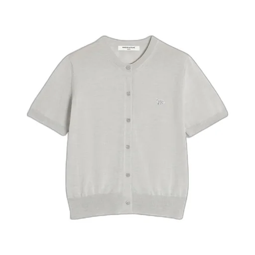 Baby Fox-Embroidered Short-Sleeve Cardigan