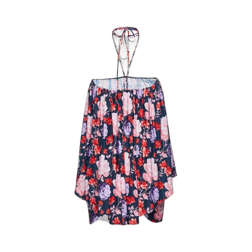 Flower Printed Halter Neck Top Mini Dress