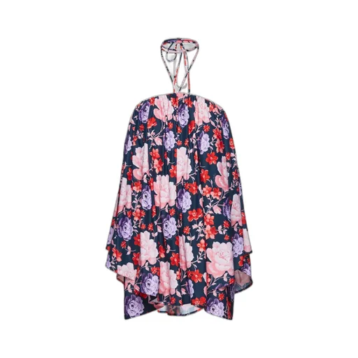 Flower Printed Halter Neck Top Mini Dress