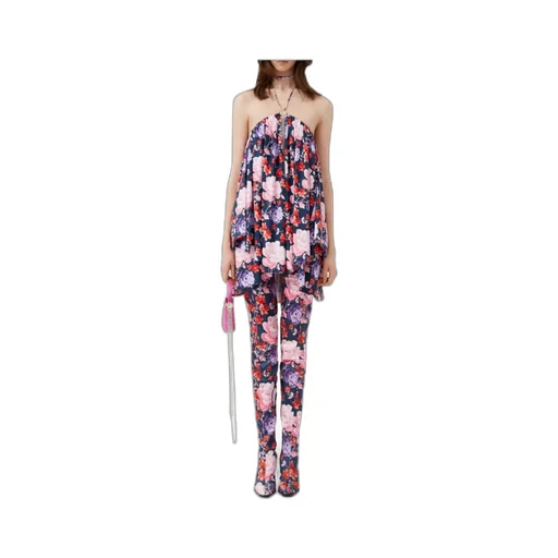 Flower Printed Halter Neck Top Mini Dress