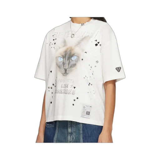 Cat-Print Embellished T-Shirt
