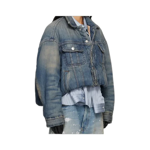 Rolled-Up Hem Down Denim Jacket