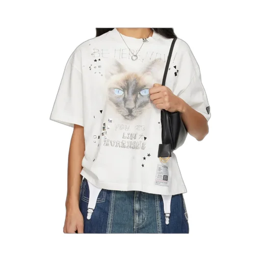 Cat-Print Embellished T-Shirt