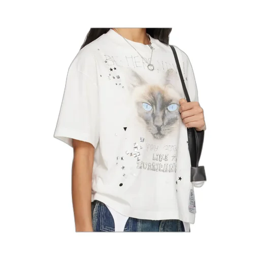 Cat-Print Embellished T-Shirt