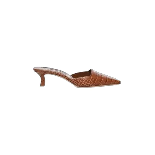 Pointed-Toe Embossed Mules