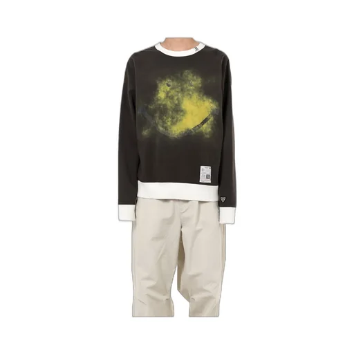 Smily Face Printed Distressed Ringer Sweatshirt