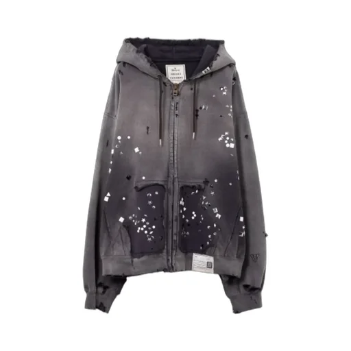 Distressed Embellished Hooded Top