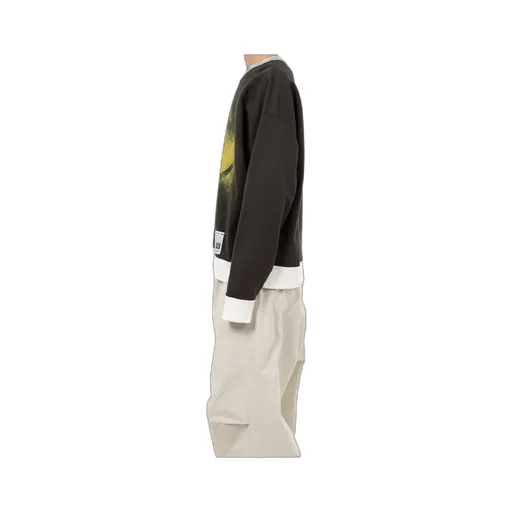 Smily Face Printed Distressed Ringer Sweatshirt