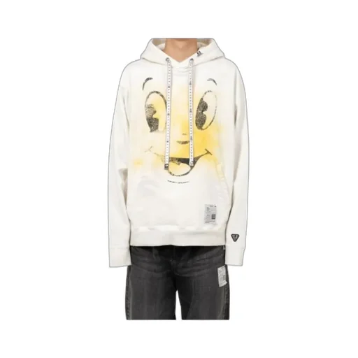 Happy Face Printed Distressed Hoodie