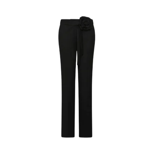 Flared Trousers With Flower-Adorned Belt Detail