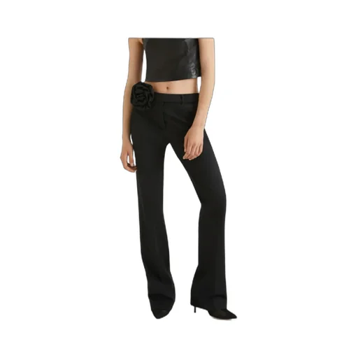 Flared Trousers With Flower-Adorned Belt Detail