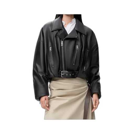 Long-Sleeved Leather Jacket