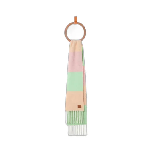 Logo Patch Striped Fringed Scarf