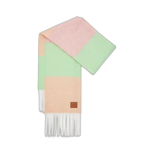 Logo Patch Striped Fringed Scarf