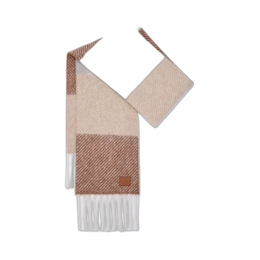 Logo Patch Striped Fringed Scarf