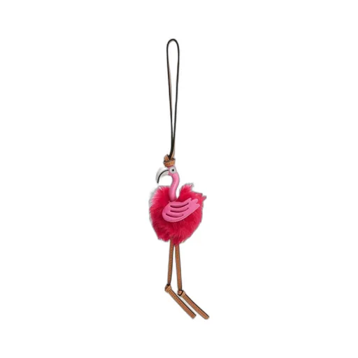 Flamingo Charm In Feathers And Calfskin