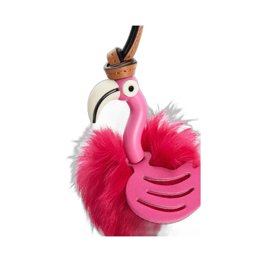 Flamingo Charm In Feathers And Calfskin