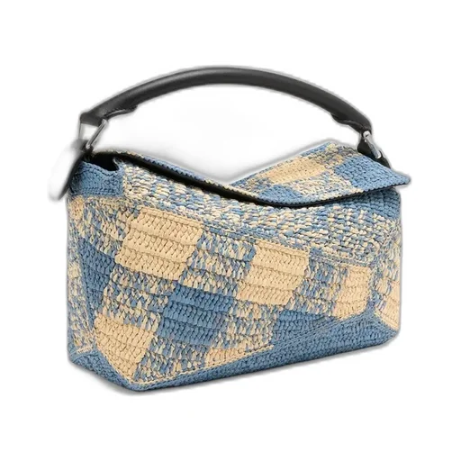 Small Puzzle Edge Bag In Raffia And Calfskin