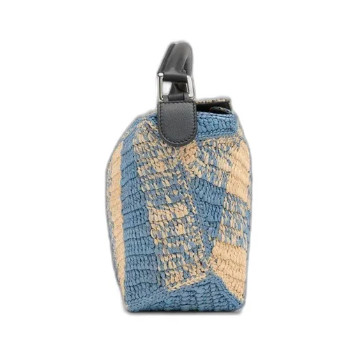 Small Puzzle Edge Bag In Raffia And Calfskin