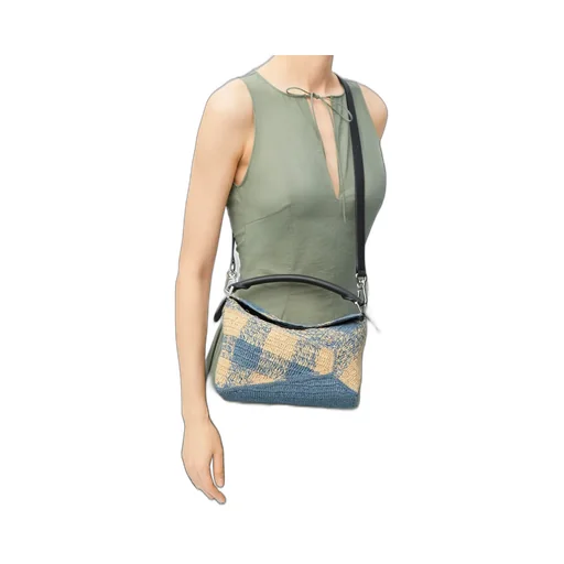 Small Puzzle Edge Bag In Raffia And Calfskin