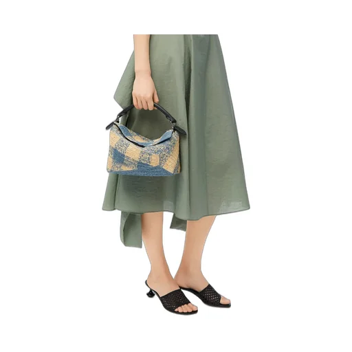 Small Puzzle Edge Bag In Raffia And Calfskin