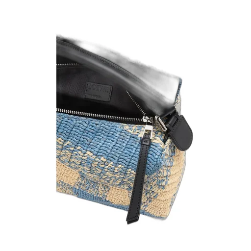 Small Puzzle Edge Bag In Raffia And Calfskin