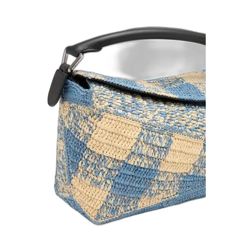 Small Puzzle Edge Bag In Raffia And Calfskin