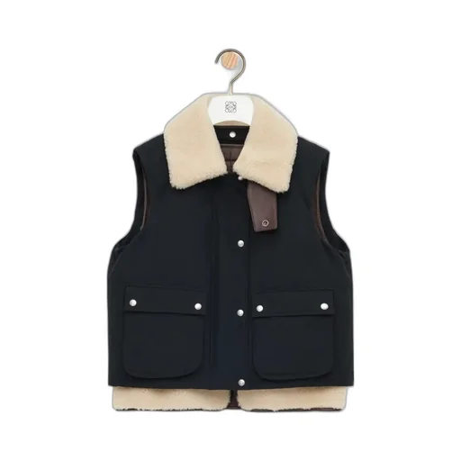Puffer Vest In Shearling And Cotton Blend