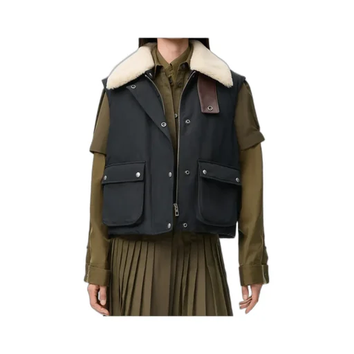 Puffer Vest In Shearling And Cotton Blend