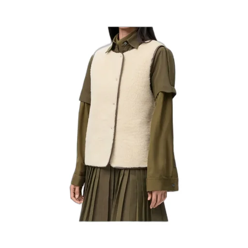 Puffer Vest In Shearling And Cotton Blend