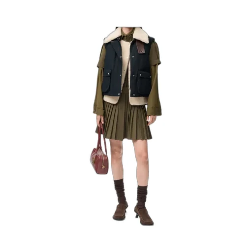 Puffer Vest In Shearling And Cotton Blend