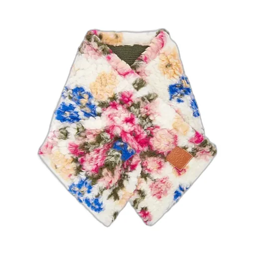 Floral-Motif Logo-Patch Scarf