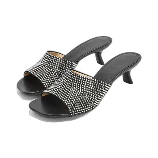Petal Kitten Heel Slide In Suede And Rhinestones