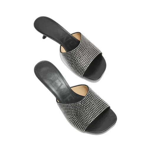 Petal Kitten Heel Slide In Suede And Rhinestones