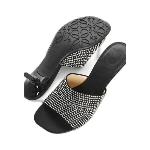 Petal Kitten Heel Slide In Suede And Rhinestones