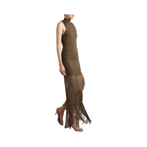 Zare Fringed Ribbed-Knit Maxi Dress