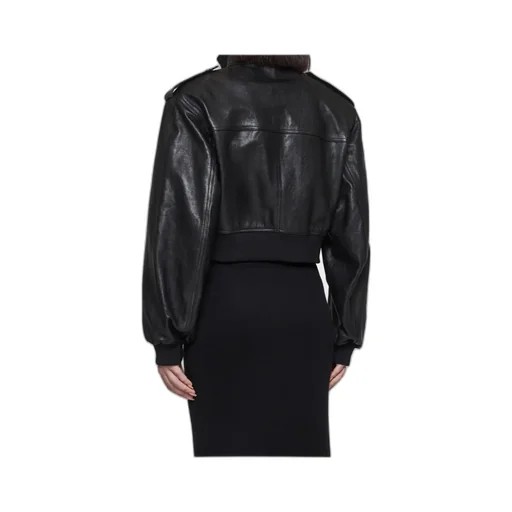 High-Neck Leather Bomber Jacket