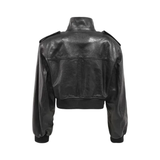High-Neck Leather Bomber Jacket